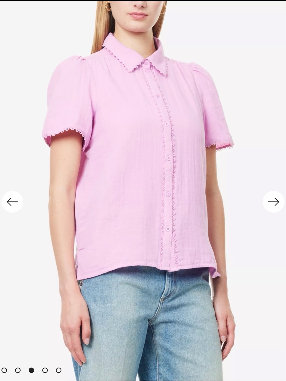 Me+em Pink cotton Short-Sleeve Button Front Women's Top